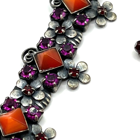 Mary DeMarco Necklace Bracelet Earrings Set Pink Silver Pewter Floral Butterfly - Picture 14 of 16